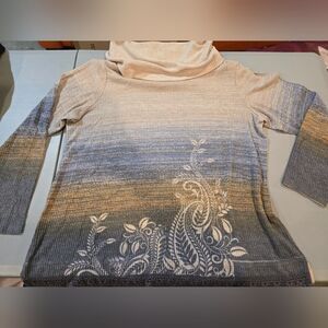 Christopher & Banks Blue and Beige Cowl Neck Sweater (4c3)